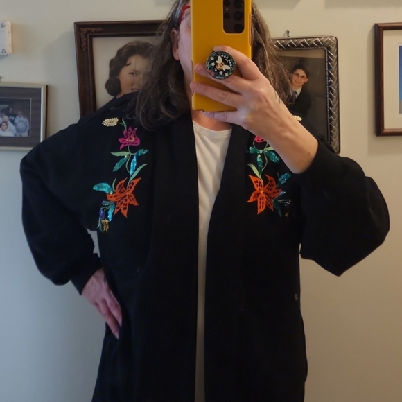 VINTAGE Embellished Floral Sweatshirt Coat 1x - Picture 6 of 7